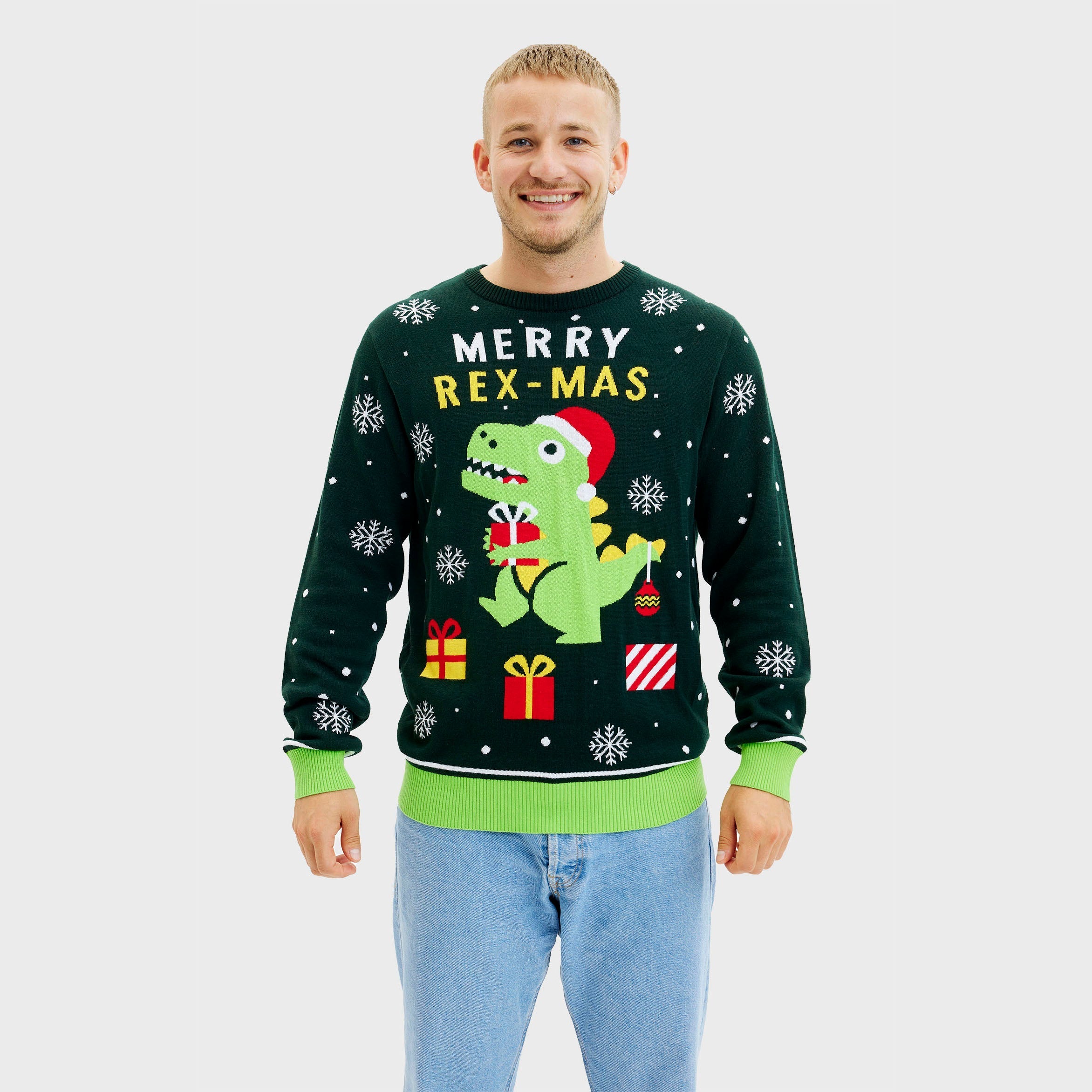 Niedlicher Dino-Weihnachtspullover – Herren.